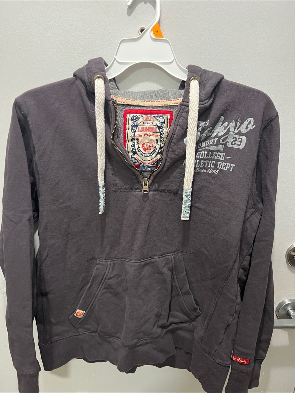 Sundry Dark Gray Pullover Hoodie with Collegiate Graphic